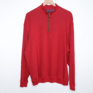 Cremieux Mens Pullover Sweater Size Medium Red Quarter Zip Casual Elbow Patches